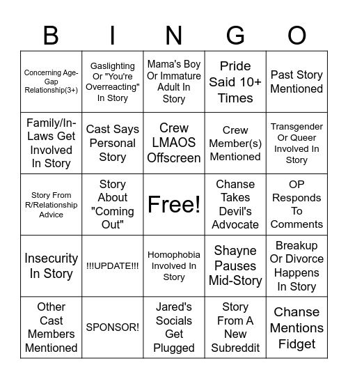 SRRS Bingo Card