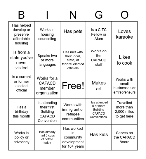 Community Builder Challenge Bingo Card
