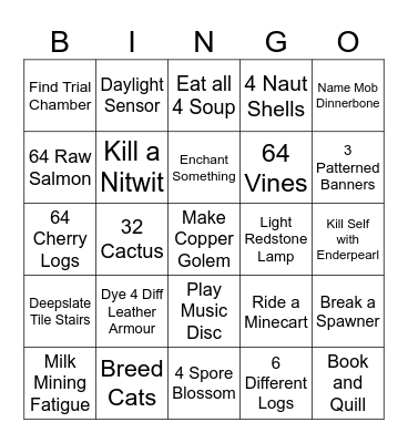 MINECRAFT BINGO 15.0 Bingo Card