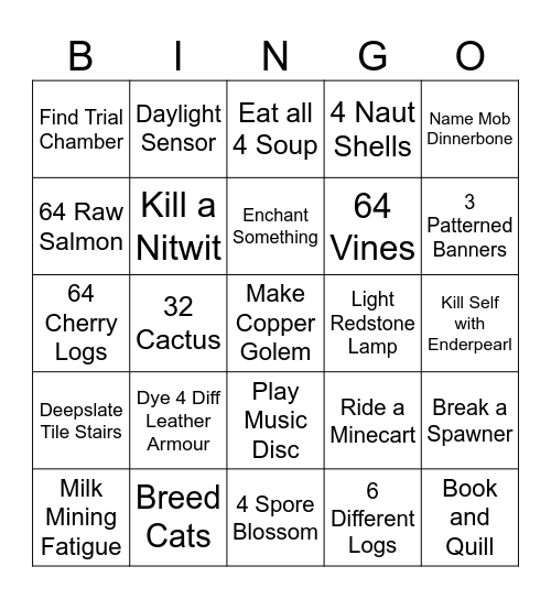 MINECRAFT BINGO 15.0 Bingo Card