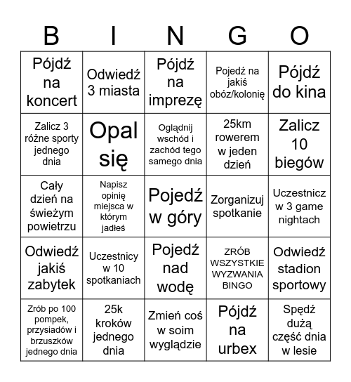 Wakacje 2026 Bingo Card