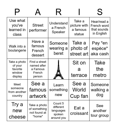Travel Bingo Card