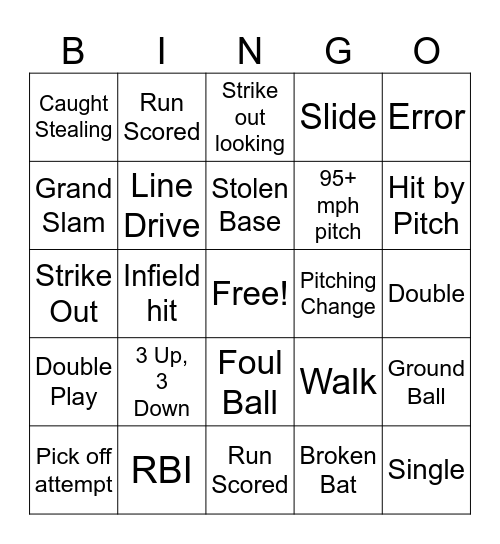 Baseball Bingo Card