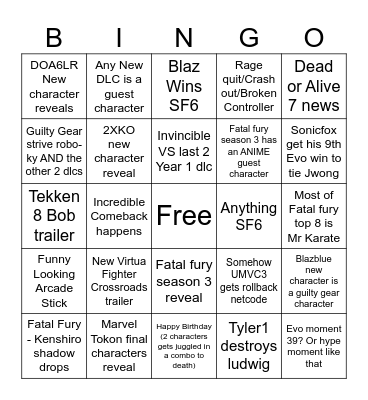 EVO 2026 Bingo Card