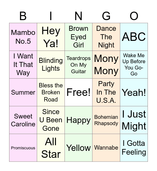 PSB Music Bingo! Bingo Card