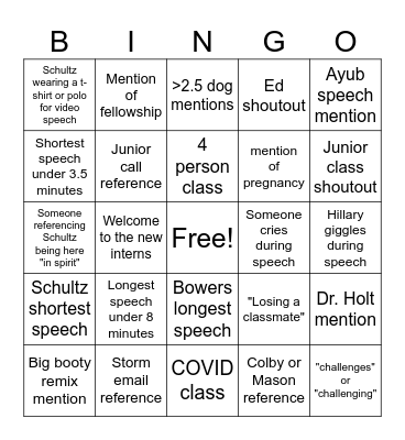 Graduation Bingo Card