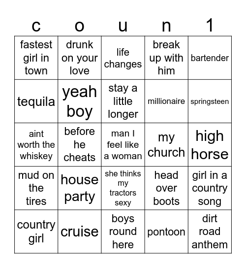 country 1 Bingo Card