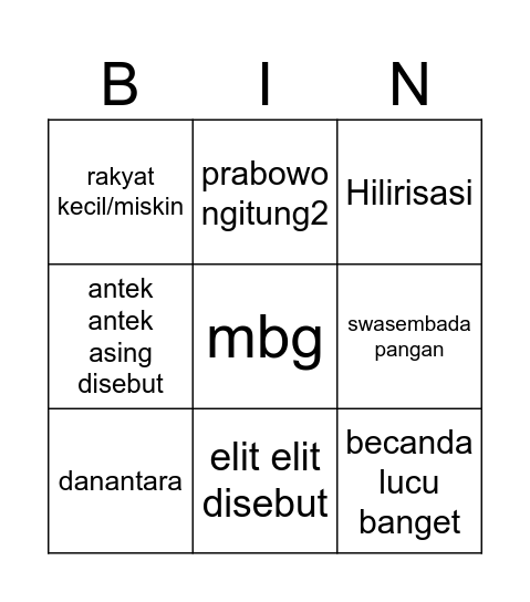 bingo presiden kita sebut apa aja pas pidato Bingo Card
