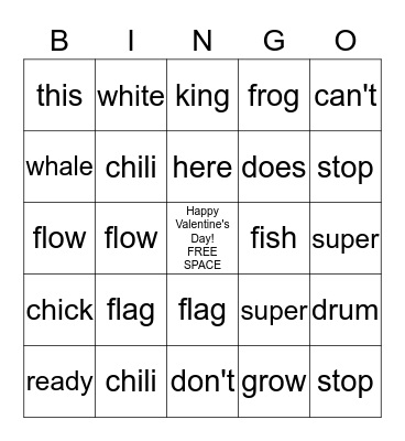 Word Bank Words Bingo Card