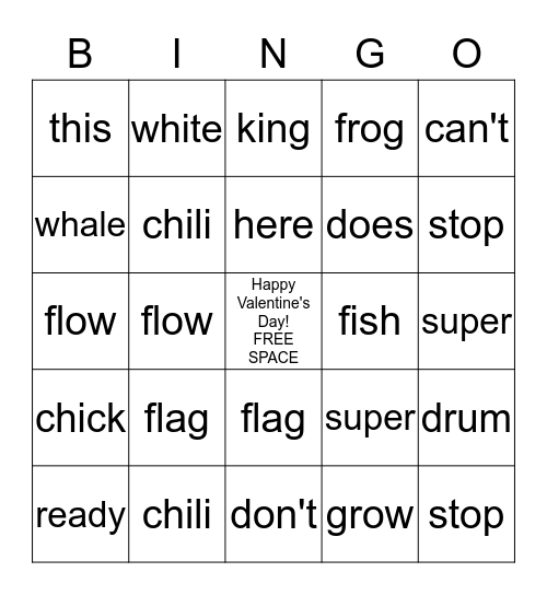 Word Bank Words Bingo Card