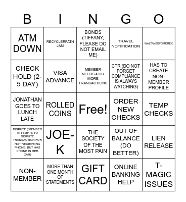 TELLER BINGO Card