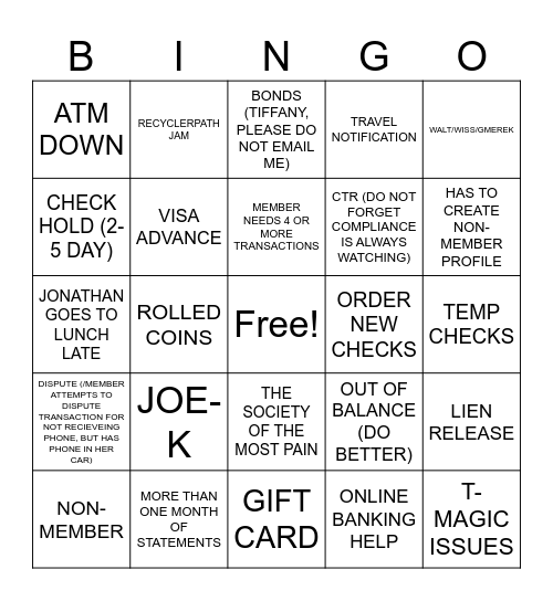 TELLER BINGO Card