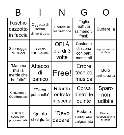 Spettacolo Bingo Card