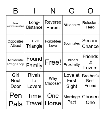 Book Tropes Bingo Card