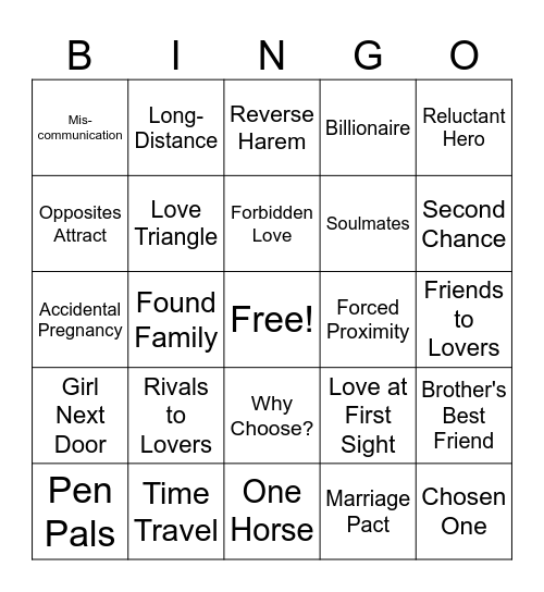 Book Tropes Bingo Card