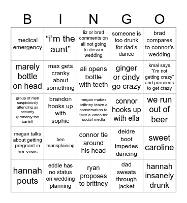 megan malchus wedding Bingo Card