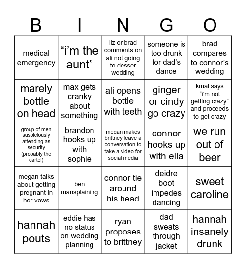megan malchus wedding Bingo Card