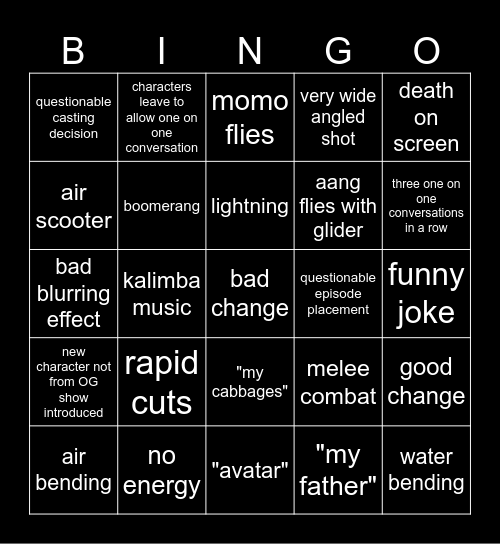 🅱️avatar 🅱️ingo Bingo Card