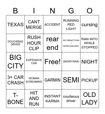 IDIOTS IN CARS Bingo Card