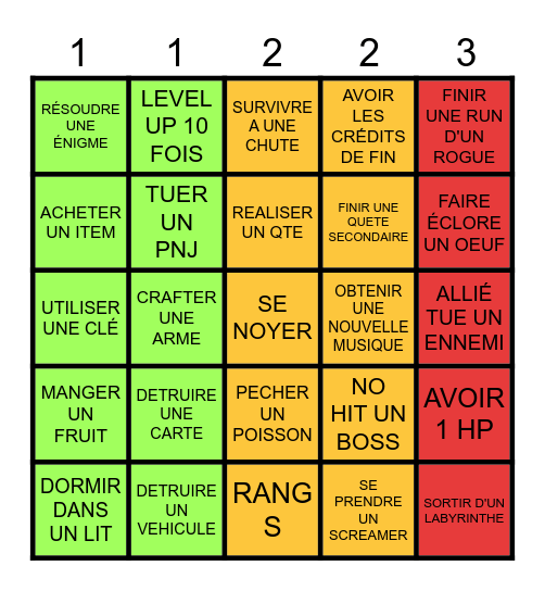 DÉFIS Bingo Card
