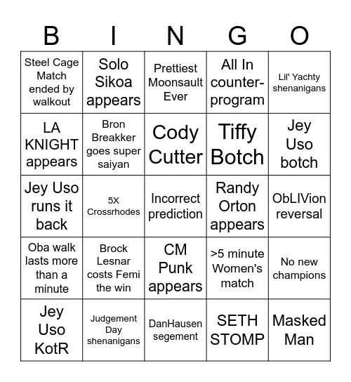 Drinks of Champions Bingo Card