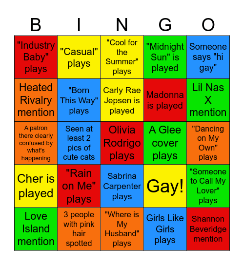 Gay for the Summer Bingo Card