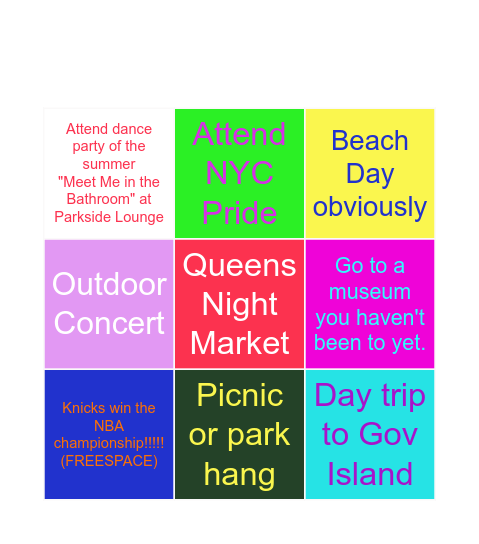Best NYC Summer Ever 2026 Bingo Card