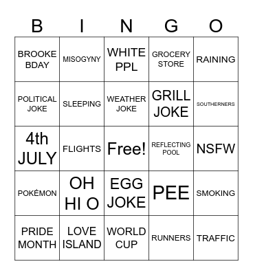 BCB comedy! Bingo Card