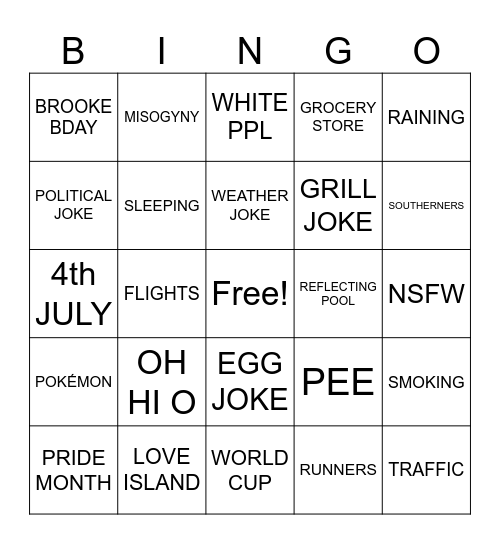 BCB comedy! Bingo Card