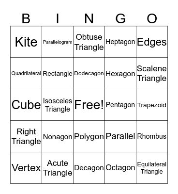 Geometry Bingo Card