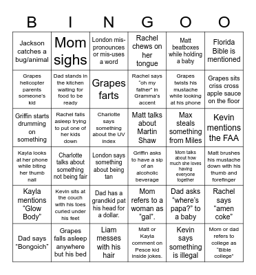 Quirky Pete Bingo Card