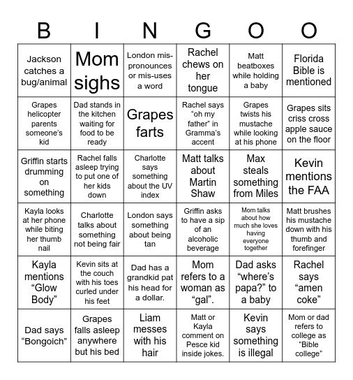 Quirky Pete Bingo Card