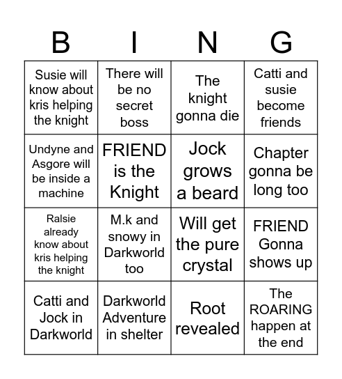 Deltarune chapter 6 (by hadra) Bingo Card