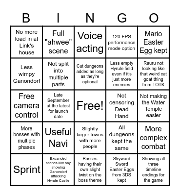 OOT REMAKE Bingo Card