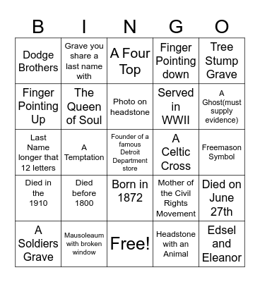 WISP Cemetery Bingo June 2026 Bingo Card