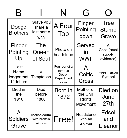 WISP Cemetery Bingo June 2026 Bingo Card