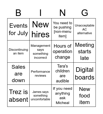 Sip Nation Emergency Meeting Bingo Card