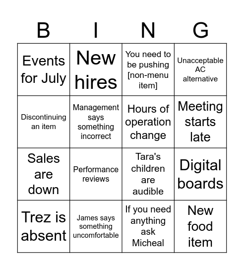 Sip Nation Emergency Meeting Bingo Card
