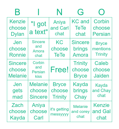 Love Island Season 8 Episode 21 Bingo Card