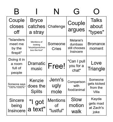 Love Island Bingo Card