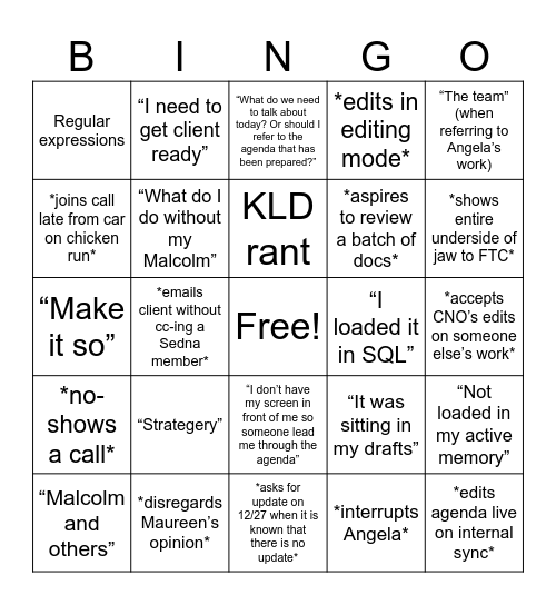Steve Bingo Card