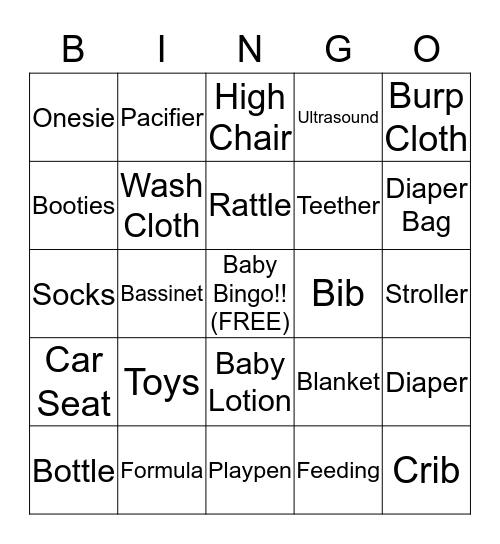 Brittany's Baby Shower Bingo Card