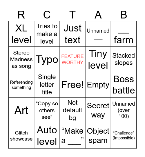 GD Recent Tab Bingo Card