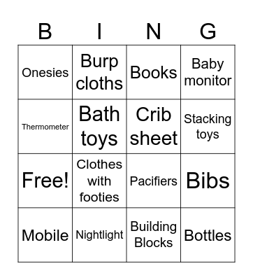 Jen's Baby Shower Bingo Card