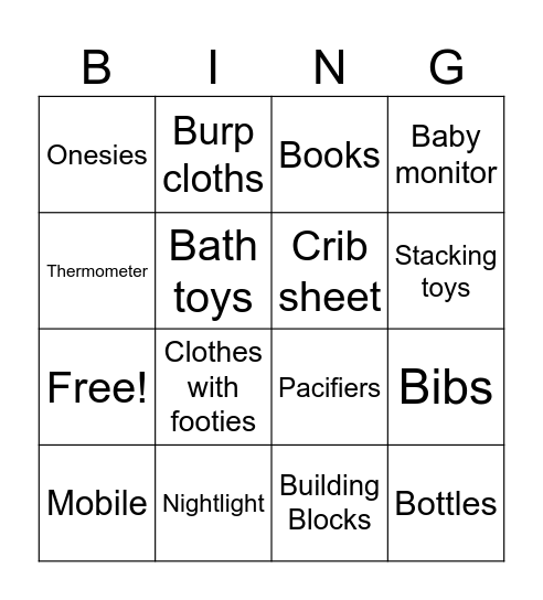 Jen's Baby Shower Bingo Card