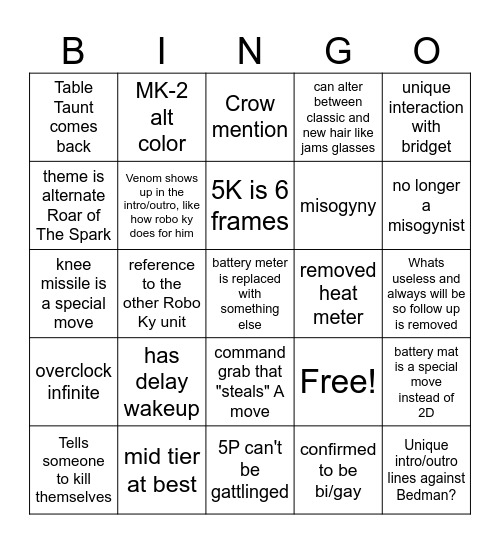 STRIVE Robo-Ky Bingo Card