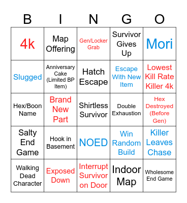 Dead by Daylight (1) Bingo Card