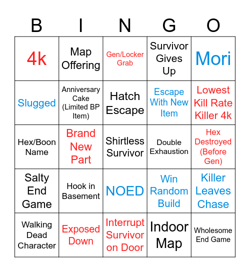 Dead by Daylight (1) Bingo Card