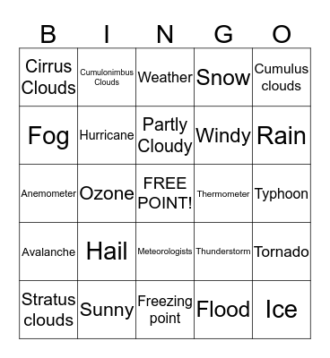 Weather Bingo Card