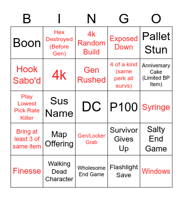 Dead by Daylight (1) Bingo Card